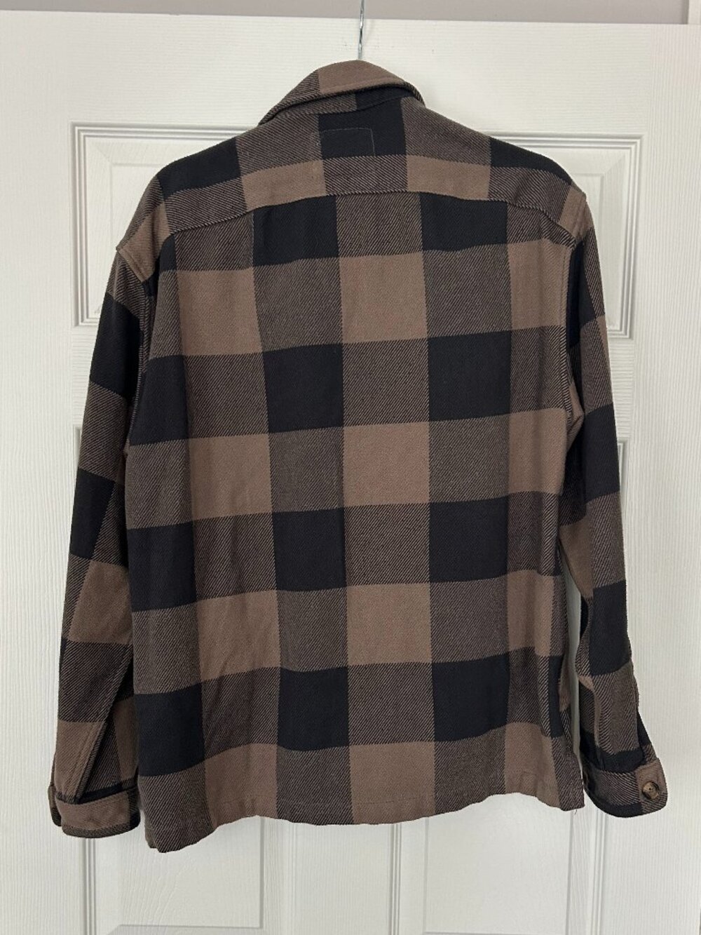 Abercrombie Fitch Shirt Jacket Mens Large Brown Black Plaid Heavyweight Shacket - Picture 2 of 9